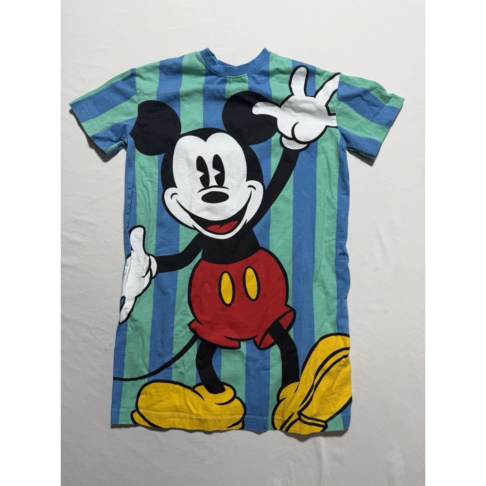 Disney Mickey & Co Nightshirt Medium Blue Striped Sleep Shirt Mickey Mouse VTG